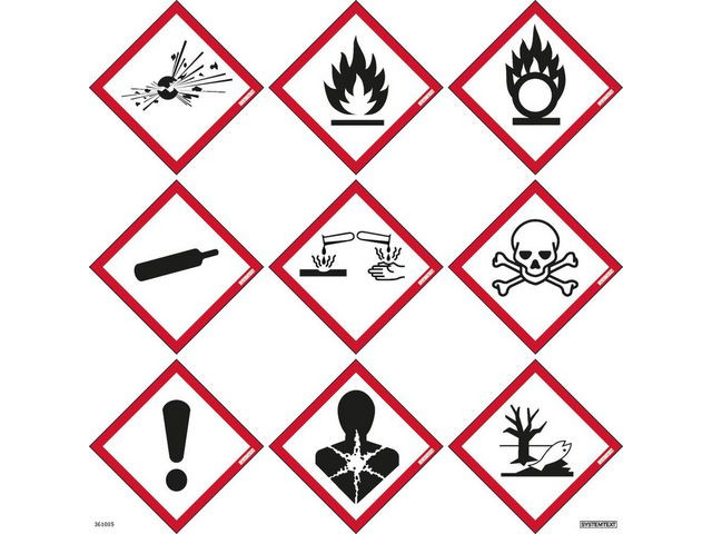 Skylt Faropiktogram CLP 9st 85x85mm