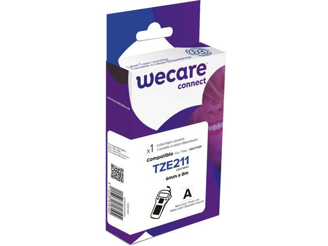 Tape WECARE 6mm TZe-211 svart på vit