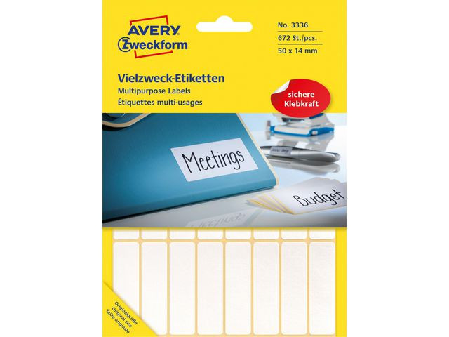 Etikett AVERY handskr 14x50mm vit 672/fp