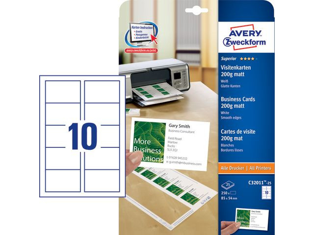 Visitkort laser/inkjet 85x54 matt 250/fp