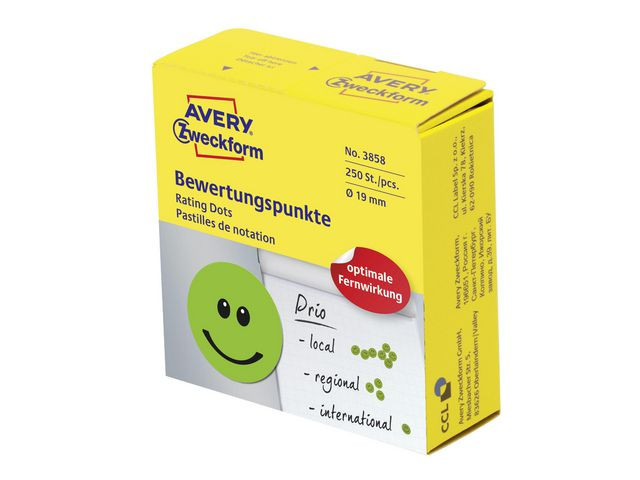Etikett AVERY smiley 19mm grön 250/fp