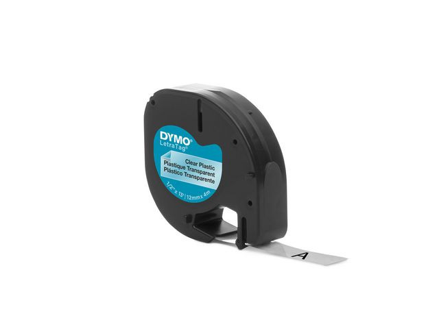 Tape LetraTag plast 12mm svart på klar