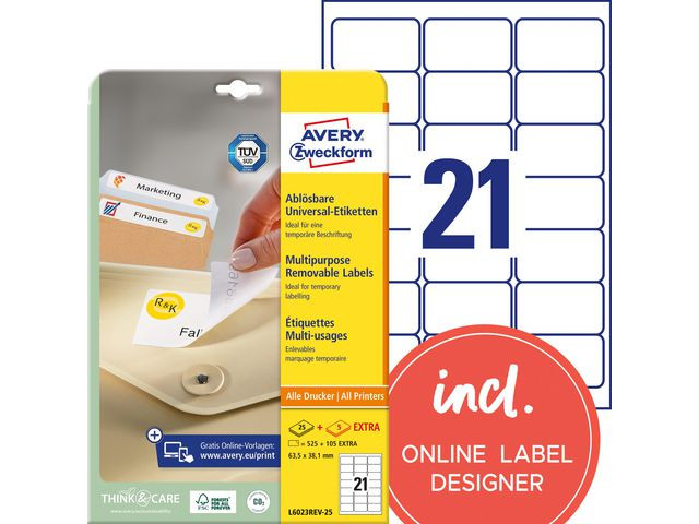 Etikett AVERY avtagb 63,5x38,1mm 630/fp