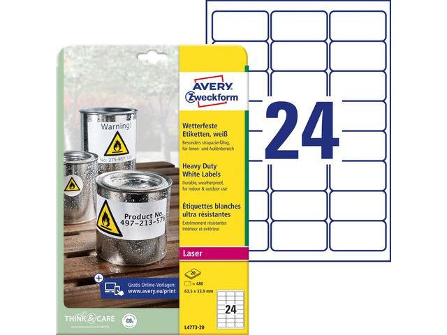 Etikett AVERY Slitst. 63,5x33,9mm 480/fp