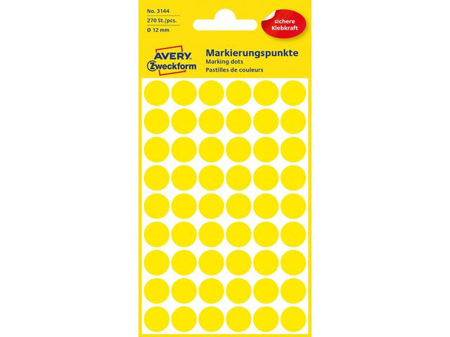 Färgkodningsprick AVERY Ø12mm gul 270/fp