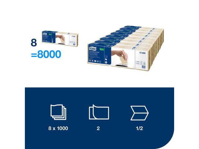 Servett TORK Pre N4 2-lags natur 1000/fp