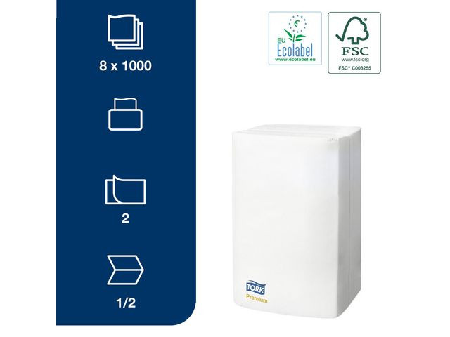 Servett TORK Pre N4 2-lags vit 1000/fp