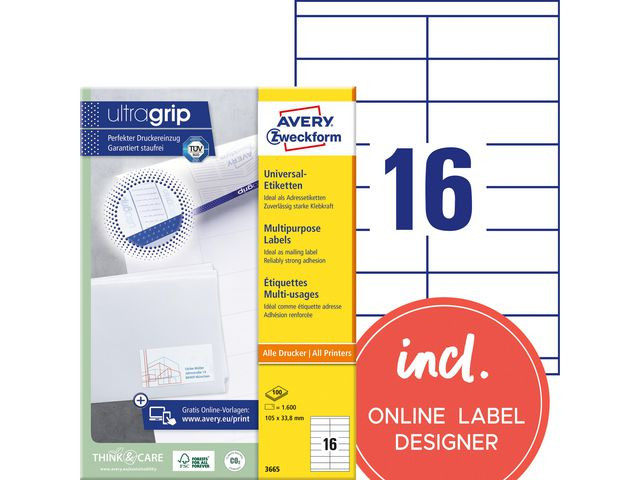 Etikett AVERY UG 105x33,8mm 1600/fp