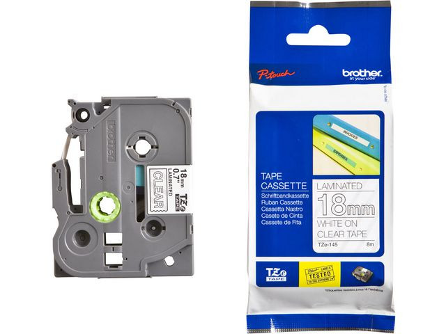 Tape BROTHER TZE145 18mm vit på klar