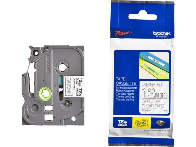 Tape BROTHER TZE135 12mm vit på klar
