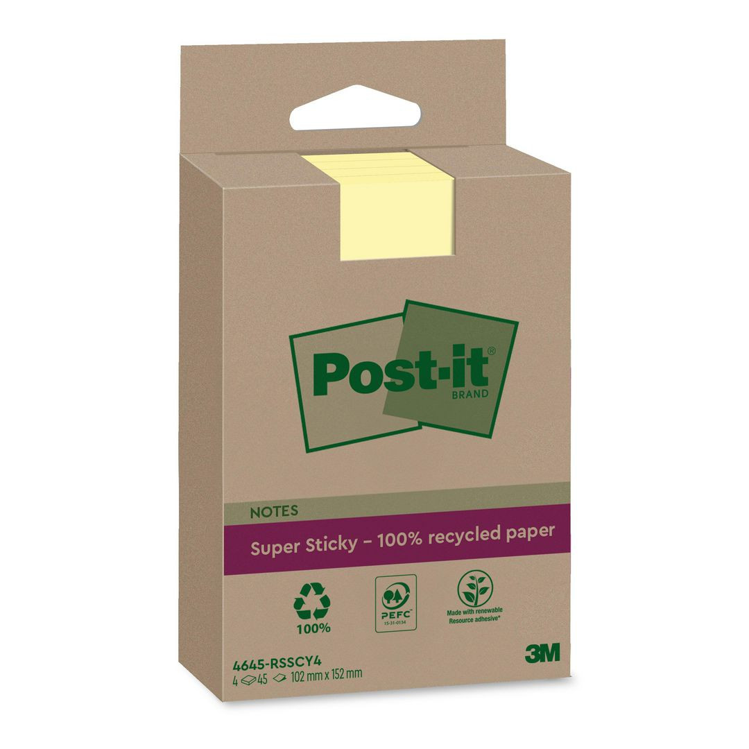 BildeNotes POST-IT SS rec 102x152mm gul 4/fp