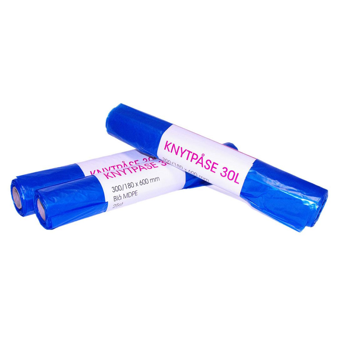 BildePlastsäck knyt MD 30L 15my blå 25/rl