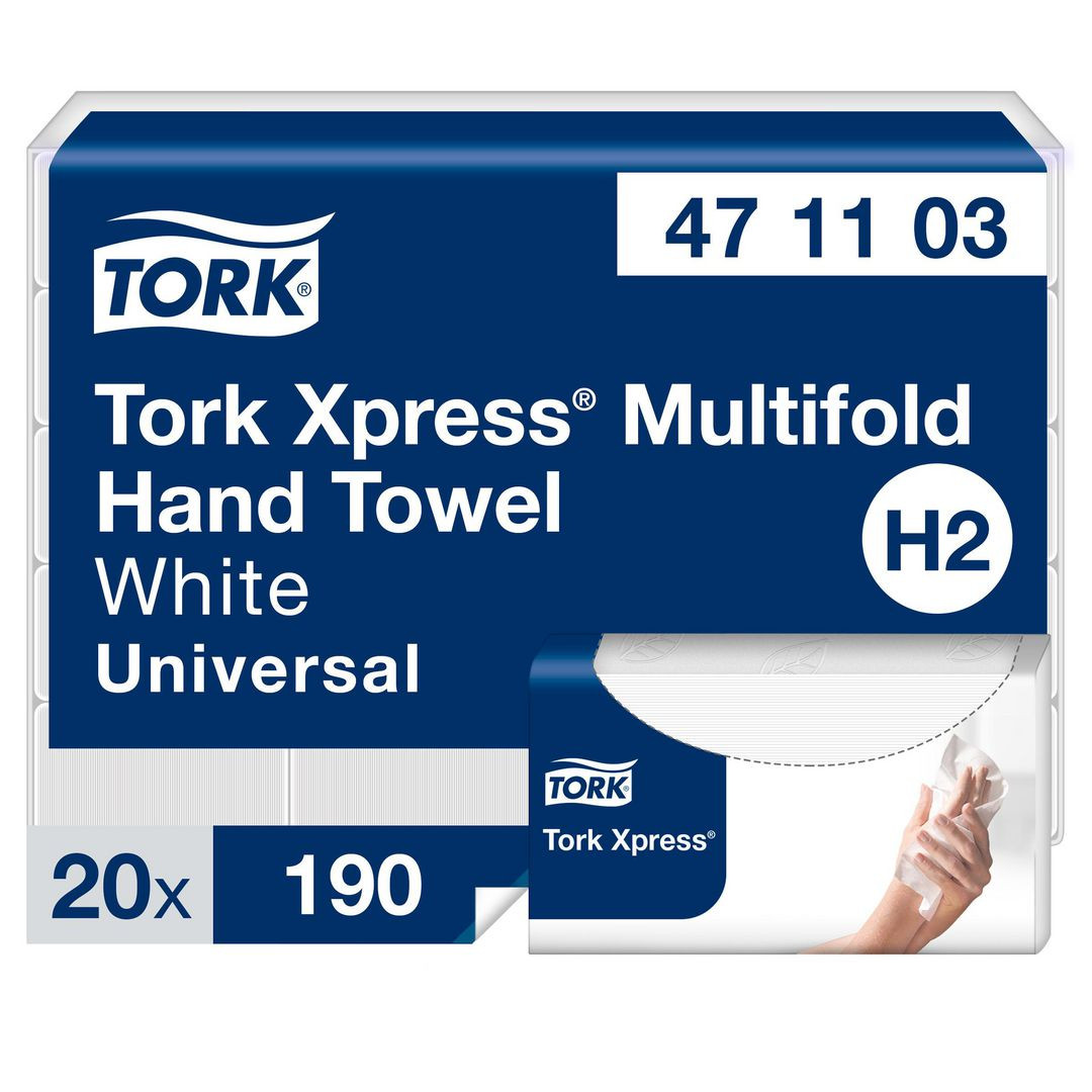 BildeHandduk TORK Uni H2 2-lag vit 3800/fp