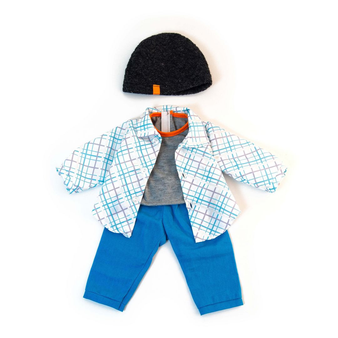 BildeDockkläder byxa tröja mössa 38cm 4delar