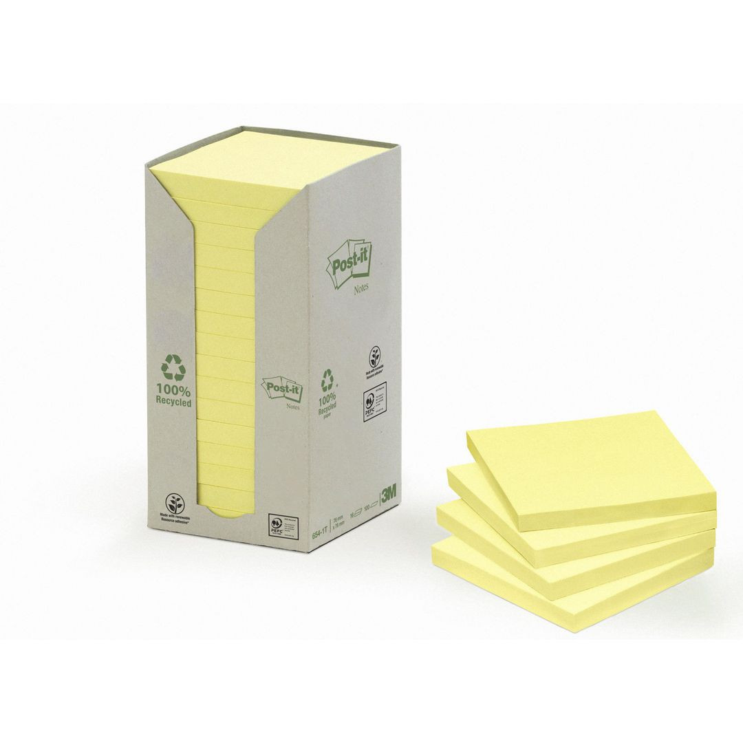 BildeNotes POST-IT 100% recy 76x76 gul 16/fp