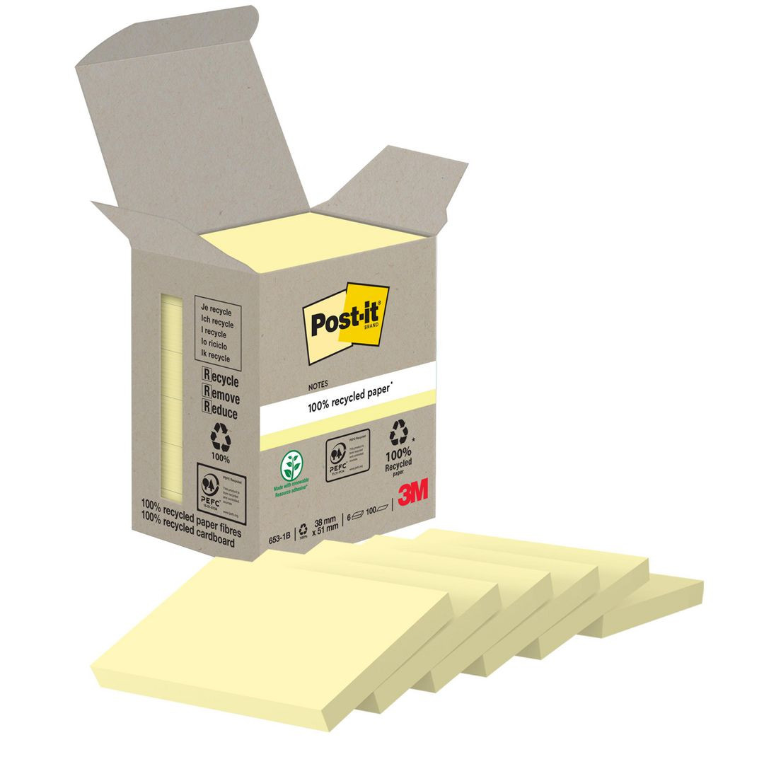 BildeNotes POST-IT 100% recy 38x51mm gul 6/fp