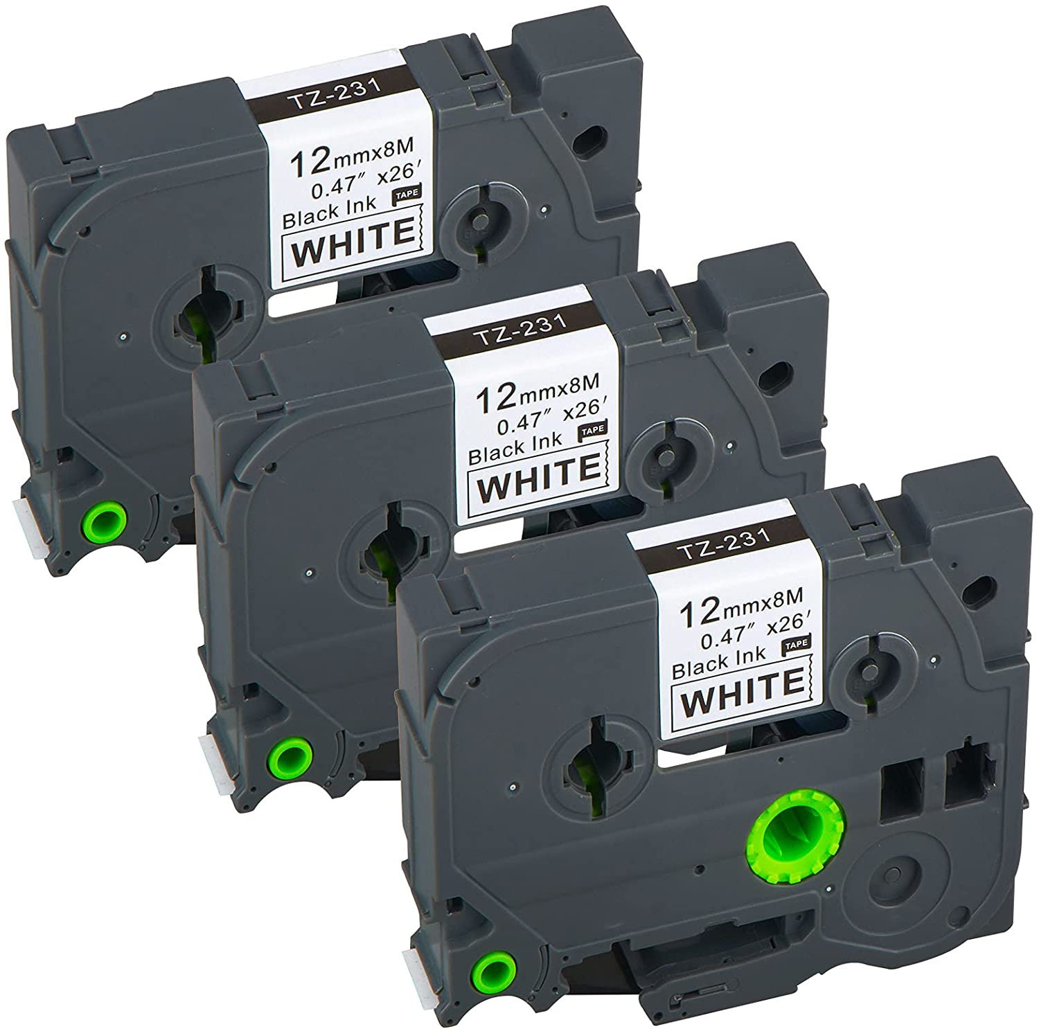 BildeTape, erstatter Brother P-Touch TZe-231 3-pakk Sort På Hvit 12mm (8m)