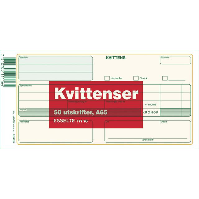 BildeBlankett kvittens A65 50 blad