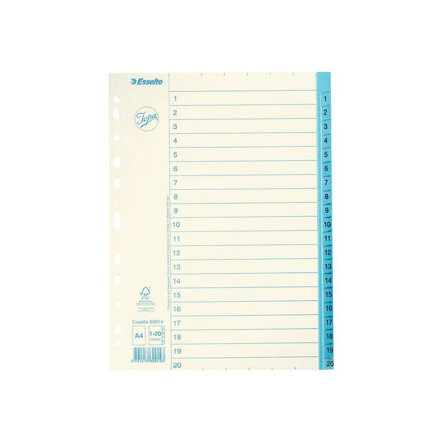 BildePappregister JOPA A4 1-20 vit/blå