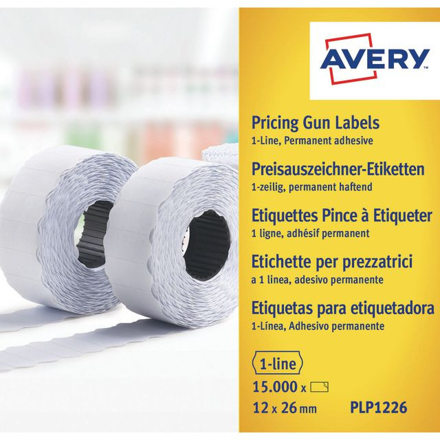 BildePrisetikett AVERY 1-rad 26x12mm 15000/fp
