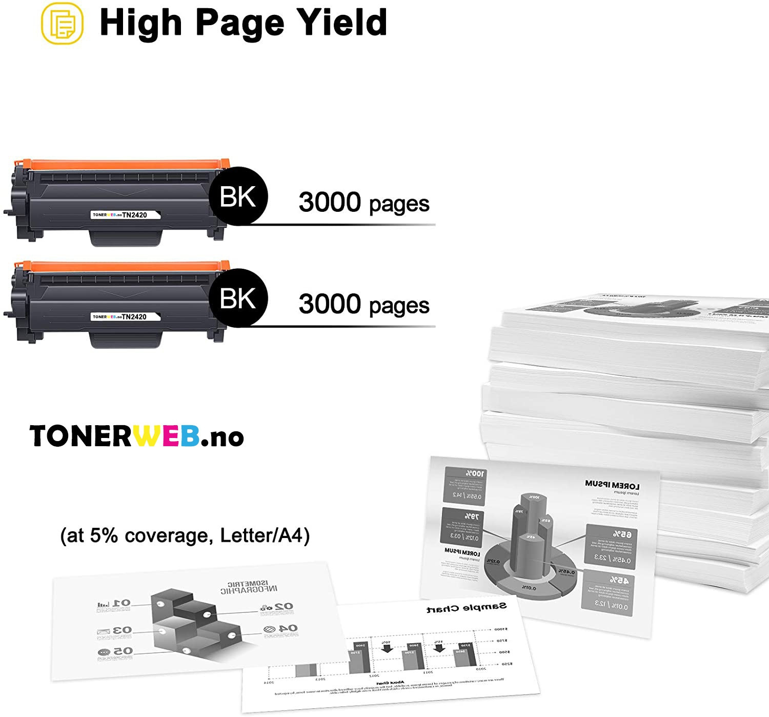 Brother TN2420 BK (svart) toner høykapasitet 3000 sider - kompatibel