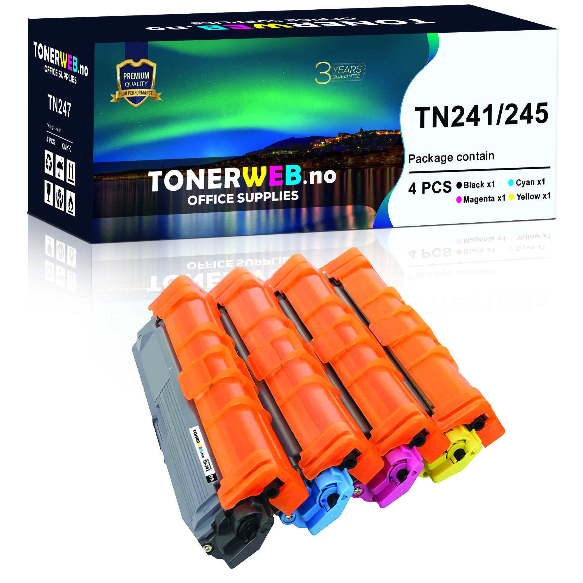 Brother TN241BK/TN245C/M/Y (cyan/magenta/gul) toner 4-pakk 4 x 2200 sider - kompatibel