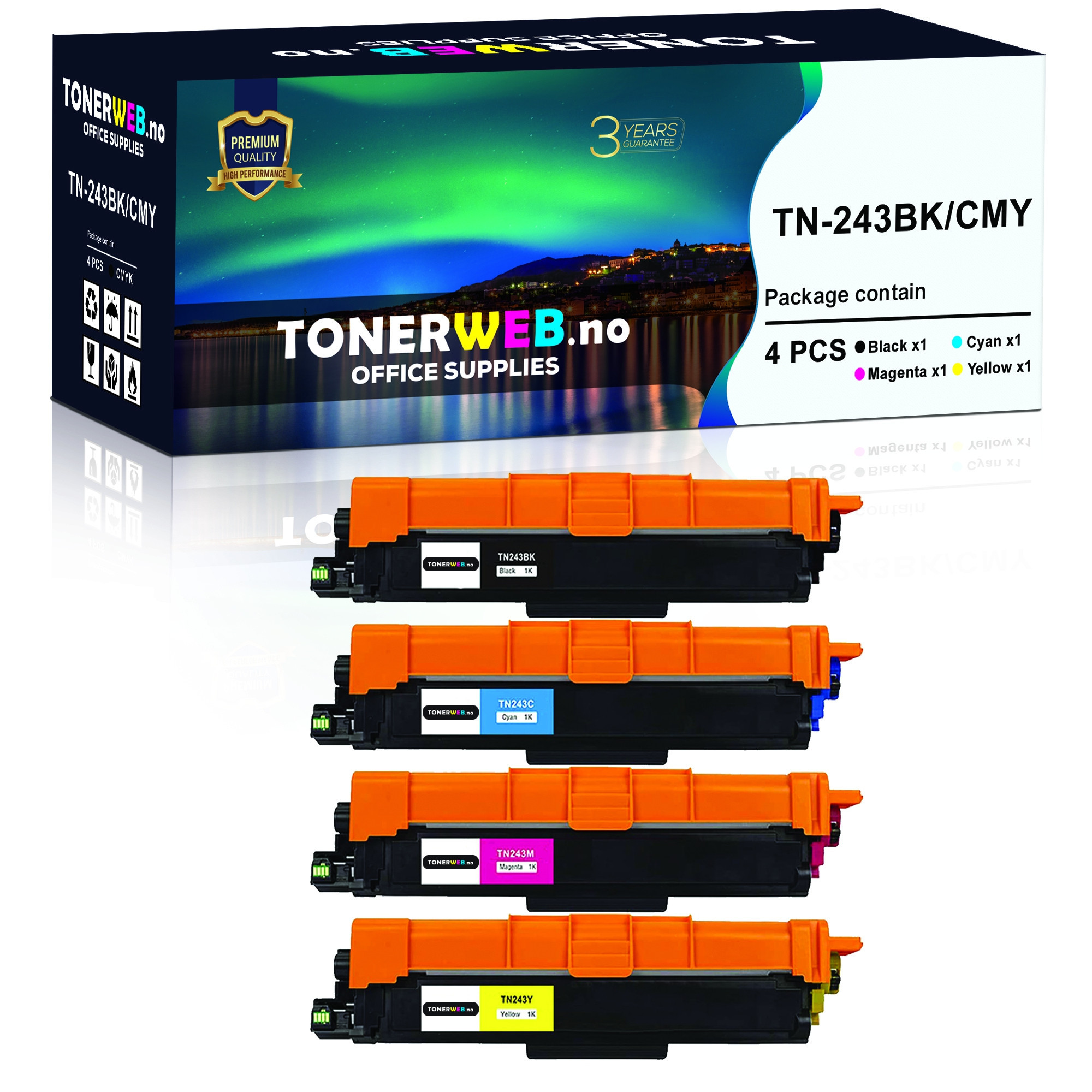 Tonerkassett, erstatter Brother Tonerpakke TN-243BK/CMY (4x1000 sider)