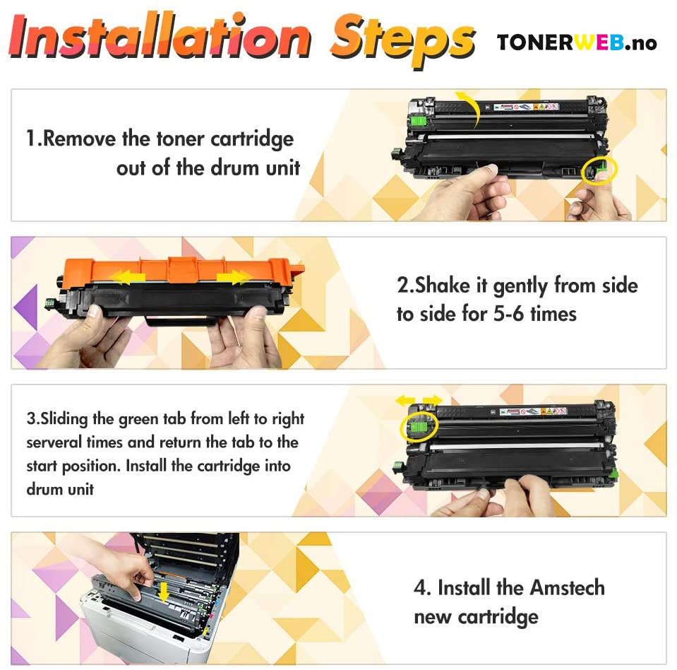 Tonerkassett, erstatter Brother TN247 CMYK BK/C/M/Y 4 stk (3000 sider sort, 2.300 sider fargene)