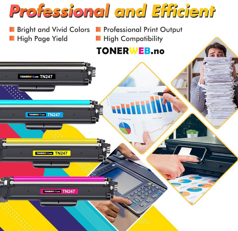 Tonerkassett, erstatter Brother TN247 CMYK BK/C/M/Y 4 stk (3000 sider sort, 2.300 sider fargene)
