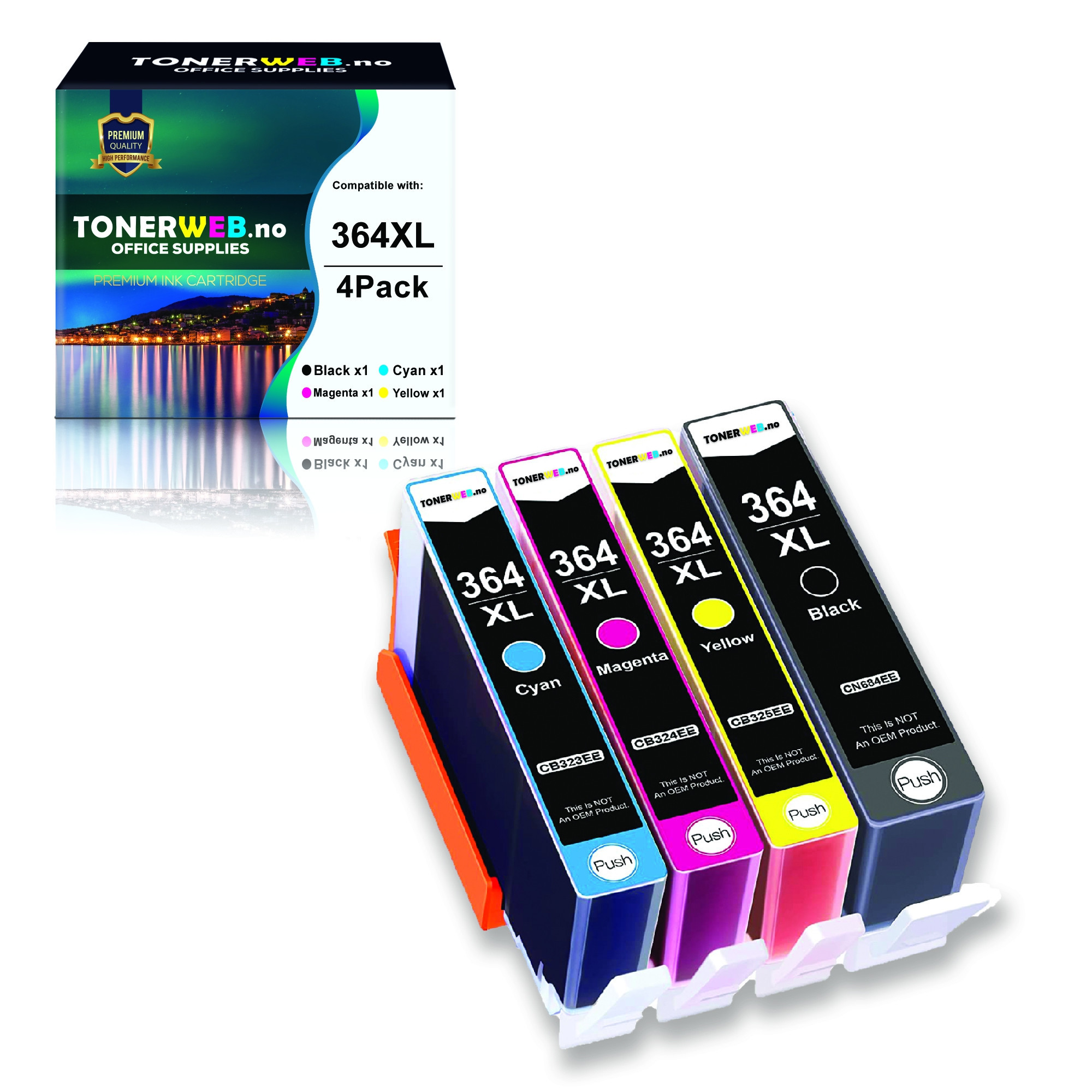 HP 364XL BK/C/M/Y (svart/cyan/magenta/gul) blekkpatroner 4-pakk 1 x 30 ml / 3 x 12 ml - kompatibel