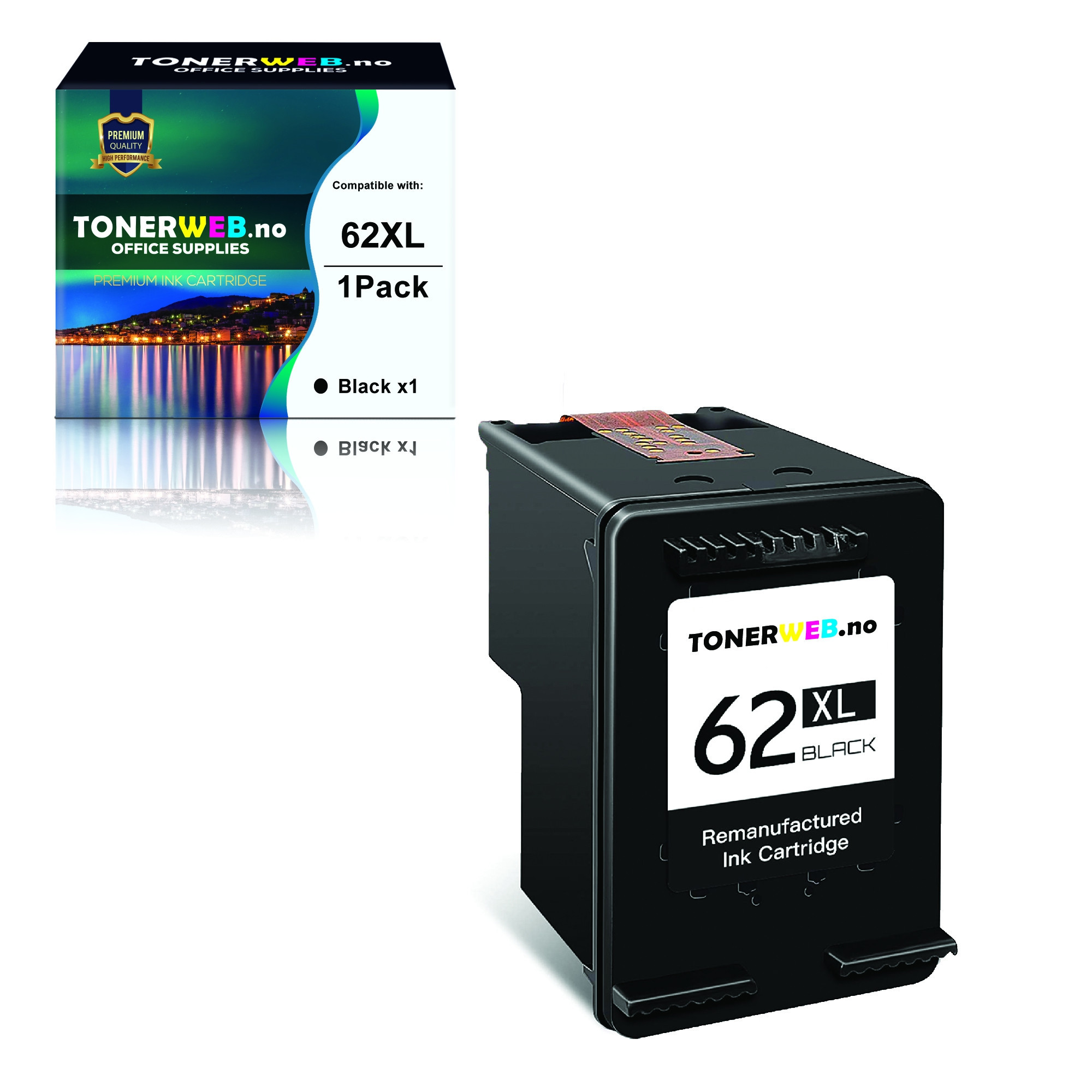 HP 62XL BK (svart) blekkpatron 12 ml - kompatibel