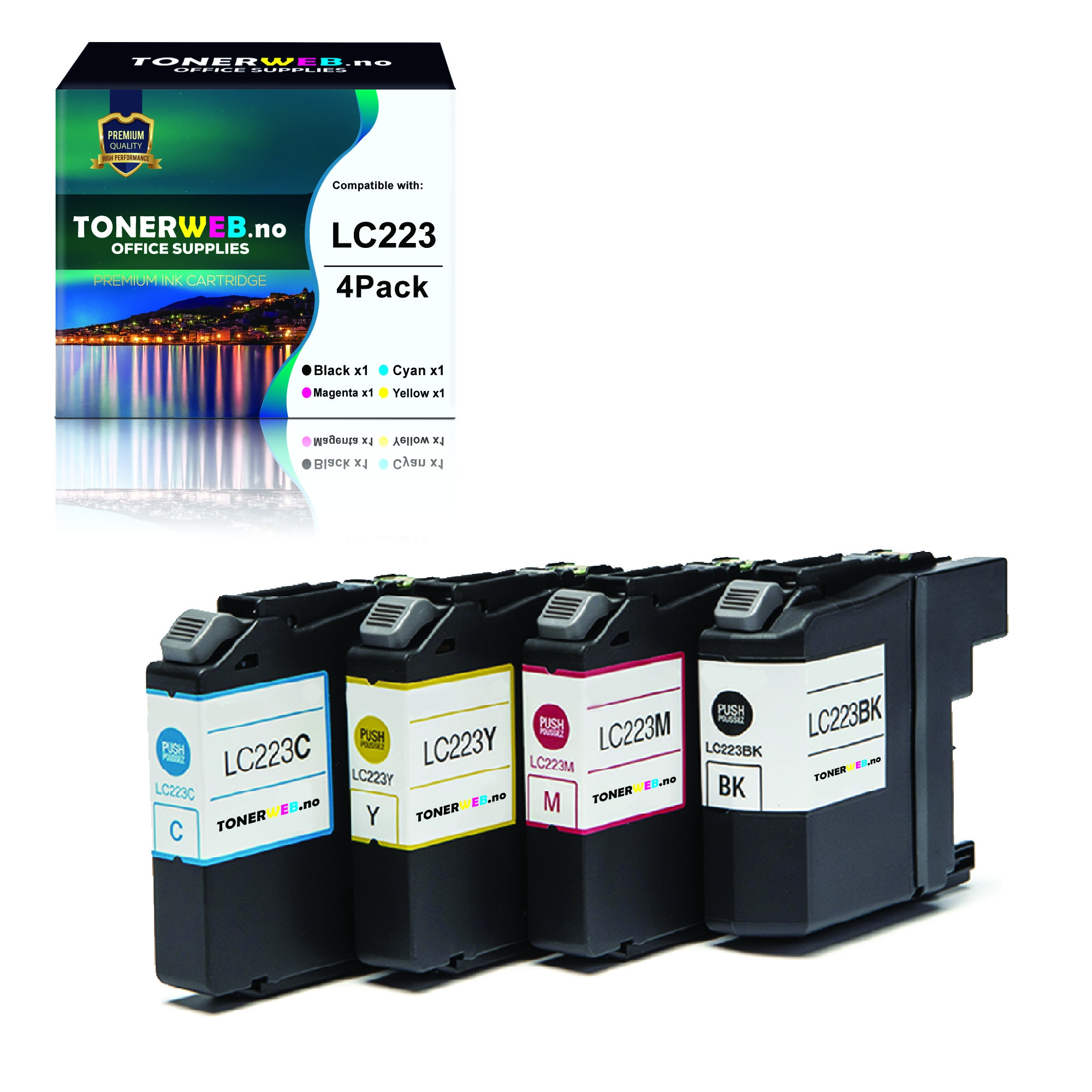 Brother LC223 BK/C/M/Y (svart/cyan/magenta/gul) blekkpatroner 4-pakk 1 x 14,6 ml / 3 x 9 ml - kompatibel