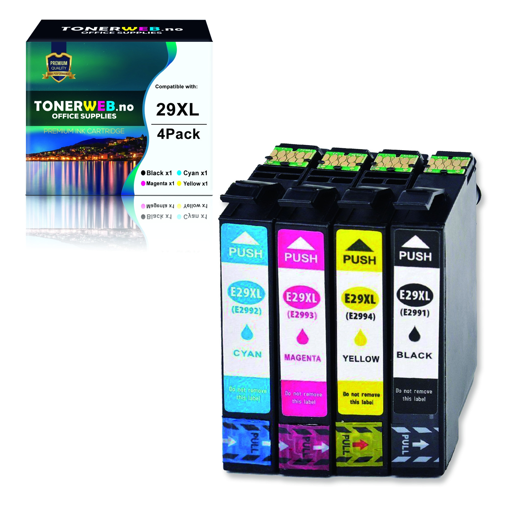 Epson 29XL/T2996 BK/C/M/Y (svart/cyan/magenta/gul) blekkpatroner 4-pakk 1 x 17 ml / 3 x 13 ml - kompatibel