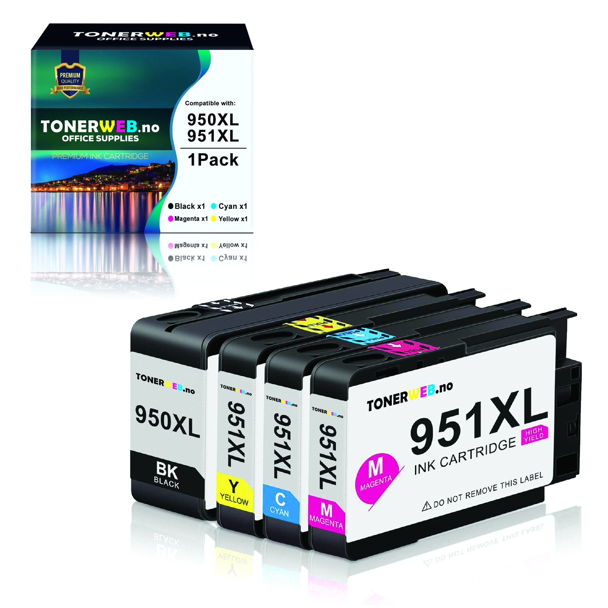 HP 950XL/951XL BK/C/M/Y (svart/cyan/magenta/gul) blekkpatroner 4-pakk 1 x 75 ml / 3 x 25 ml - kompatibel