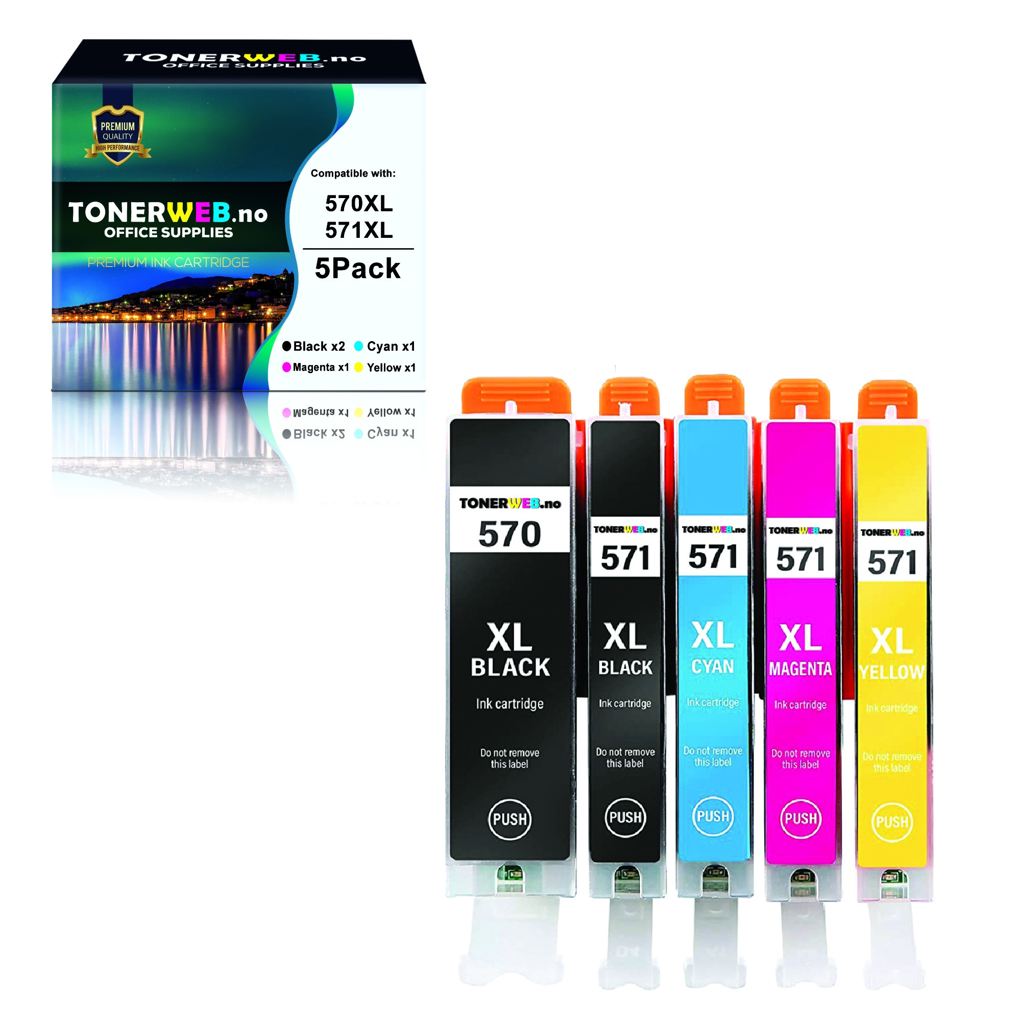 Canon PGI-570/CLI-571 BK/C/M/Y (svart/cyan/magenta/gul) blekkpatroner 5-pakk 1 x 25 ml / 4 x 12,2 ml - kompatibel