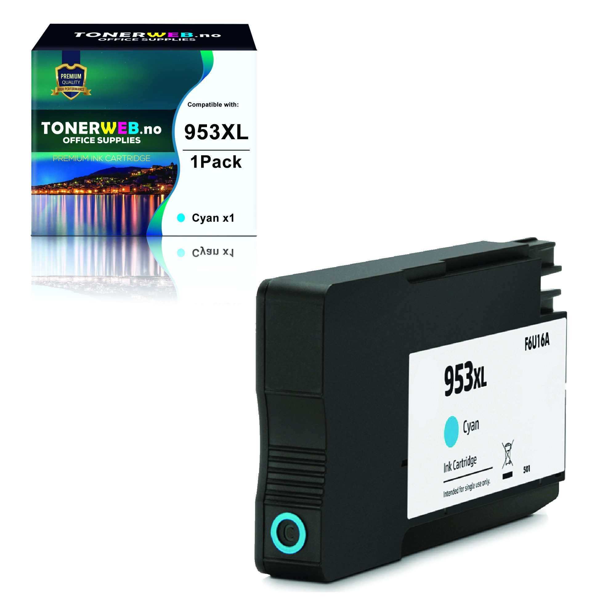 HP 953XL C (cyan) blekkpatron 1600 sider - kompatibel