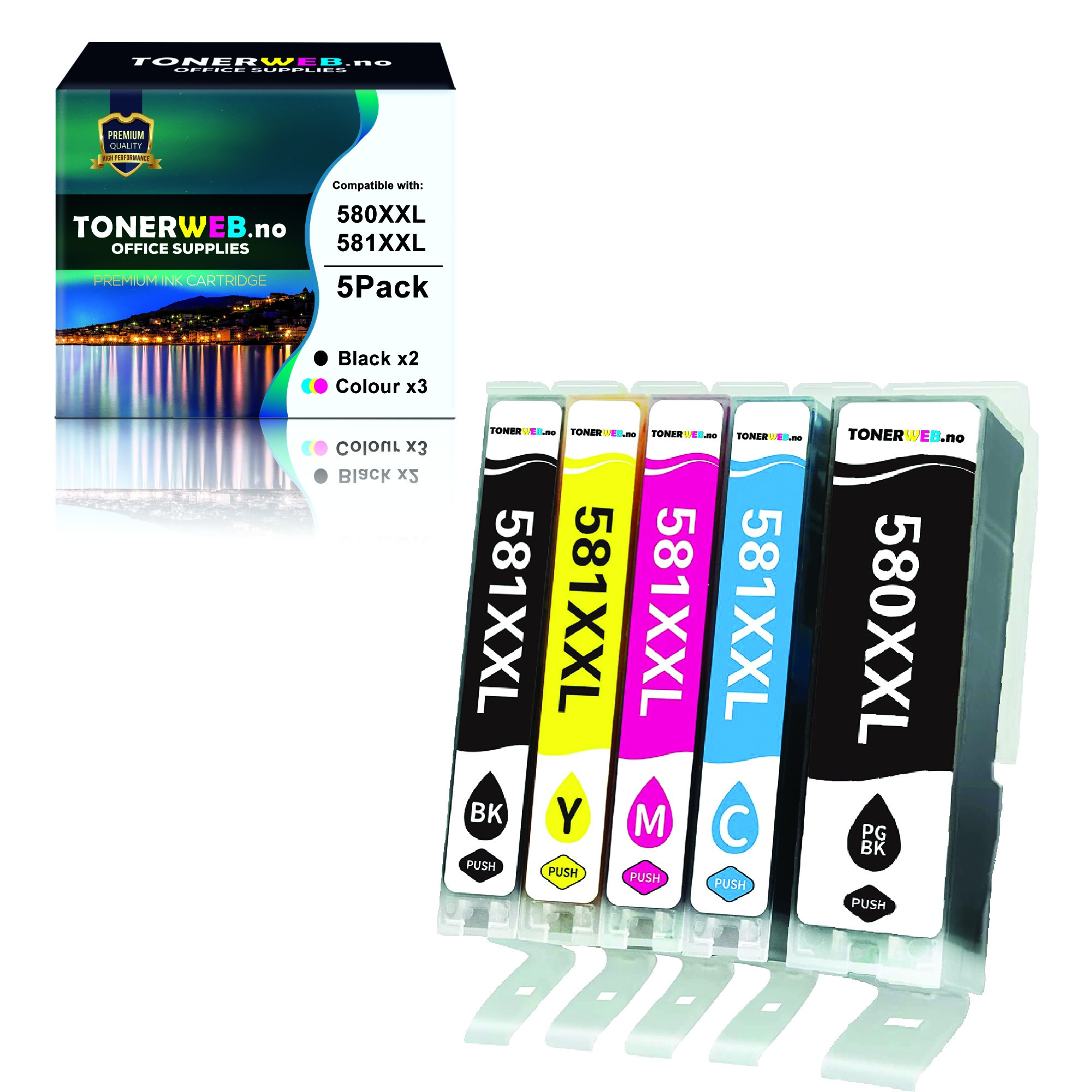 Canon XXL PGI-580/ XXL CLI-581 C/M/Y/BK/PGBK multipack • 2078C007 - Erstatter