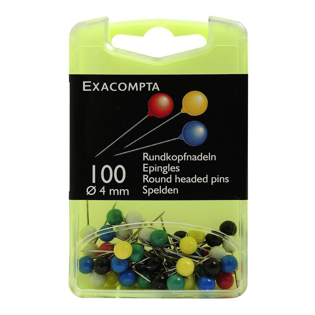 BildeKartnål EXACOMPTA 4mm sort.färg 100/fp