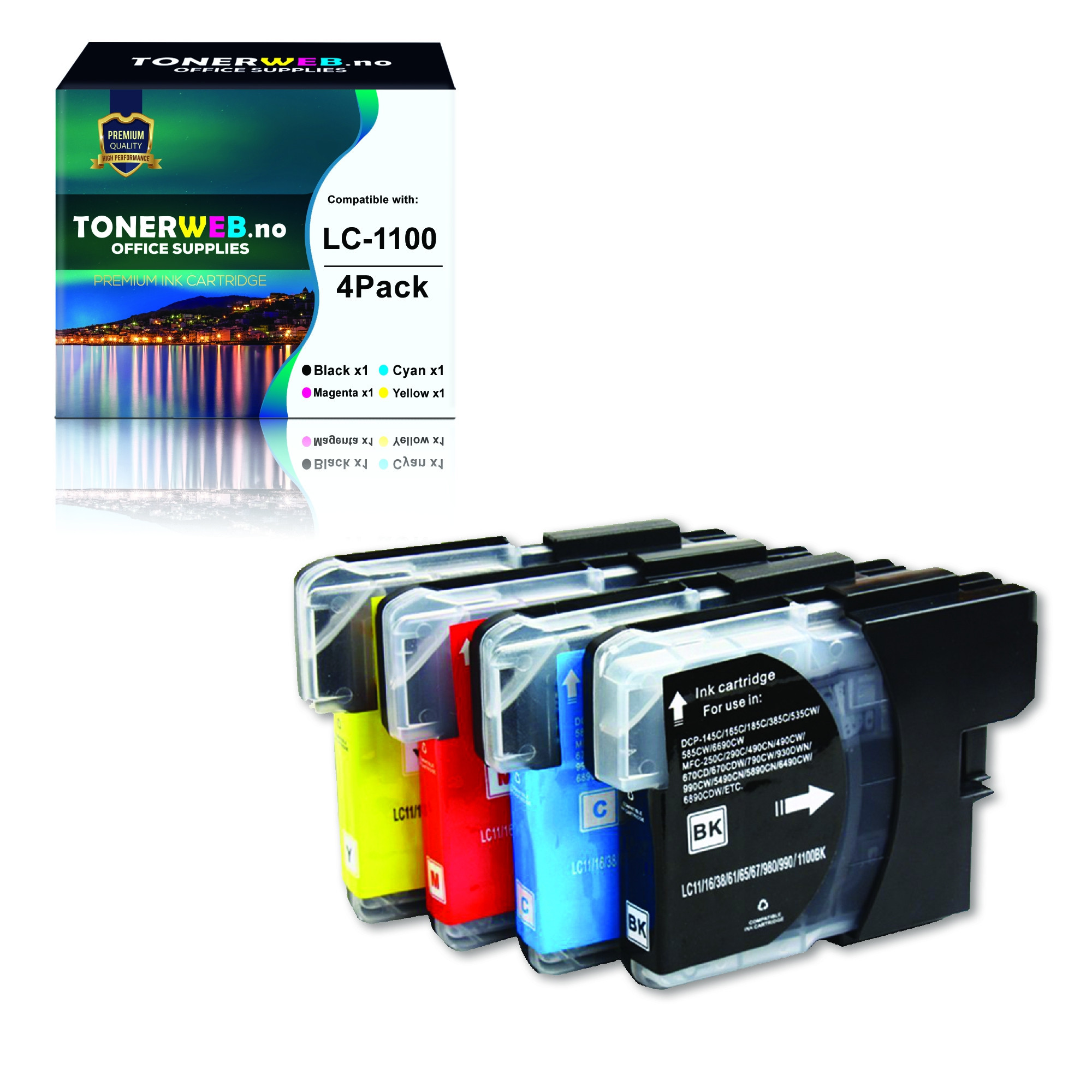 Brother LC1100 BK/BK/C/M/Y (svart/cyan/magenta/gul) blekkpatroner 5-pakk 2 x 14,6 ml / 3 x 10,6 ml - kompatibel