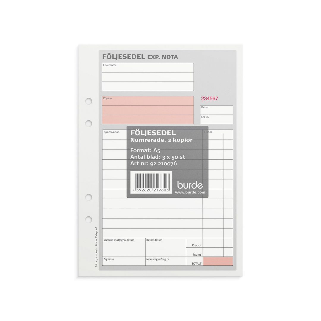 BildeBlankett följesedel A5 3x50 bl num
