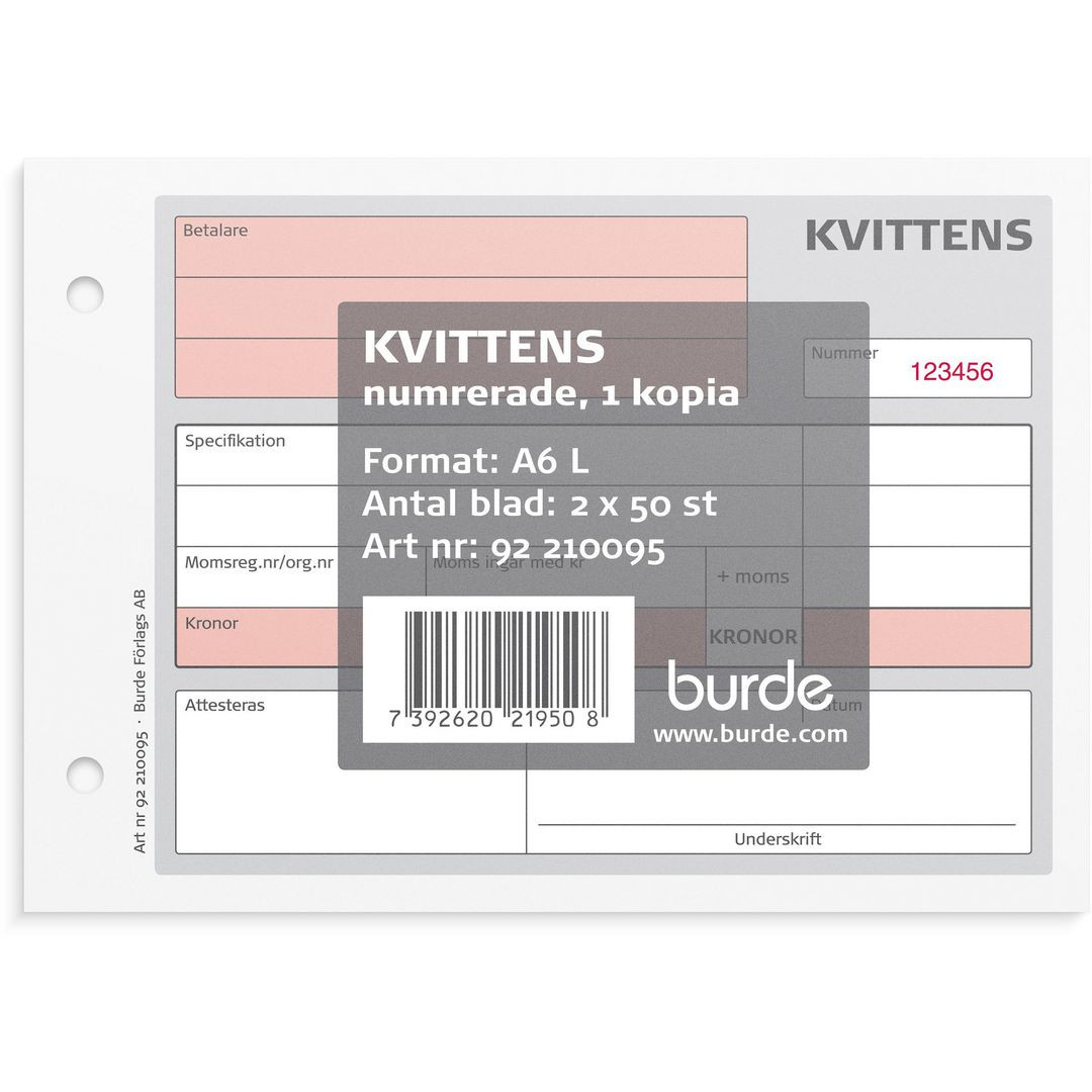 BildeBlankett kvittens A6L 2x50 blad kopia