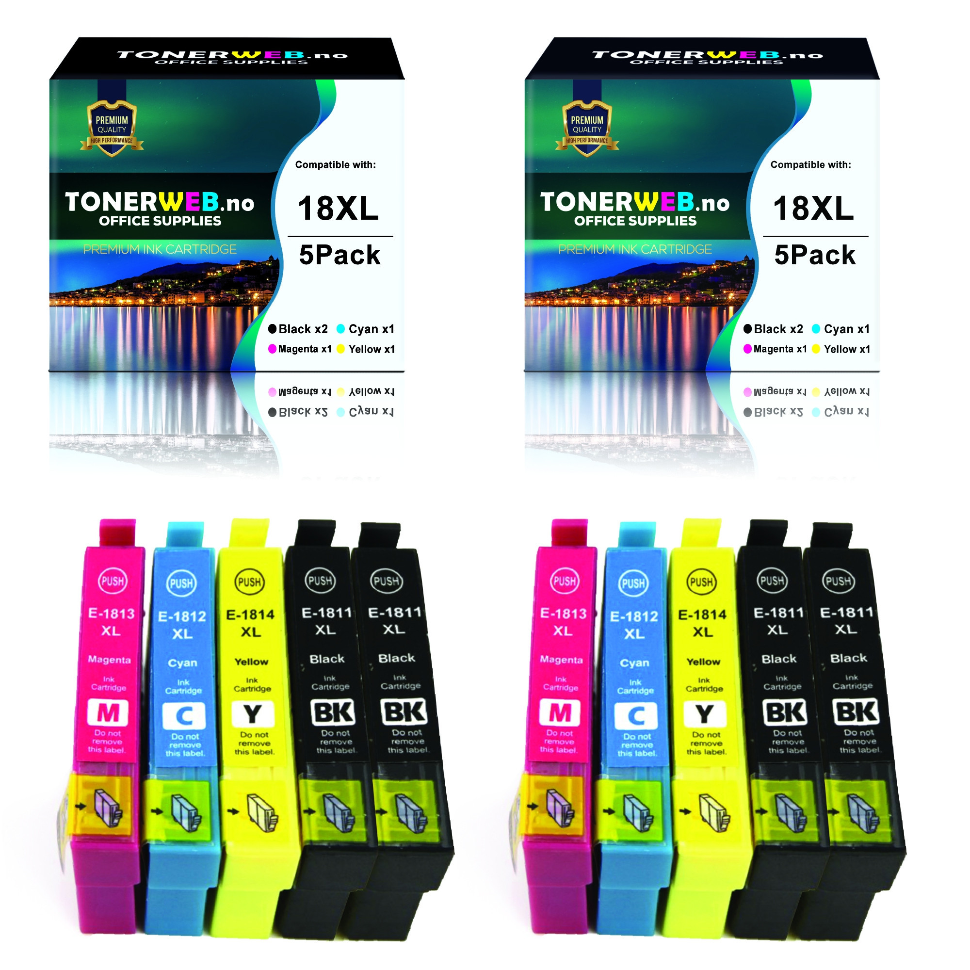 Epson 18XL BK/C/M/Y (svart/cyan/magenta/gul) blekkpatroner 10-pakk 4 x 17 ml / 6 x 13 ml - kompatibel