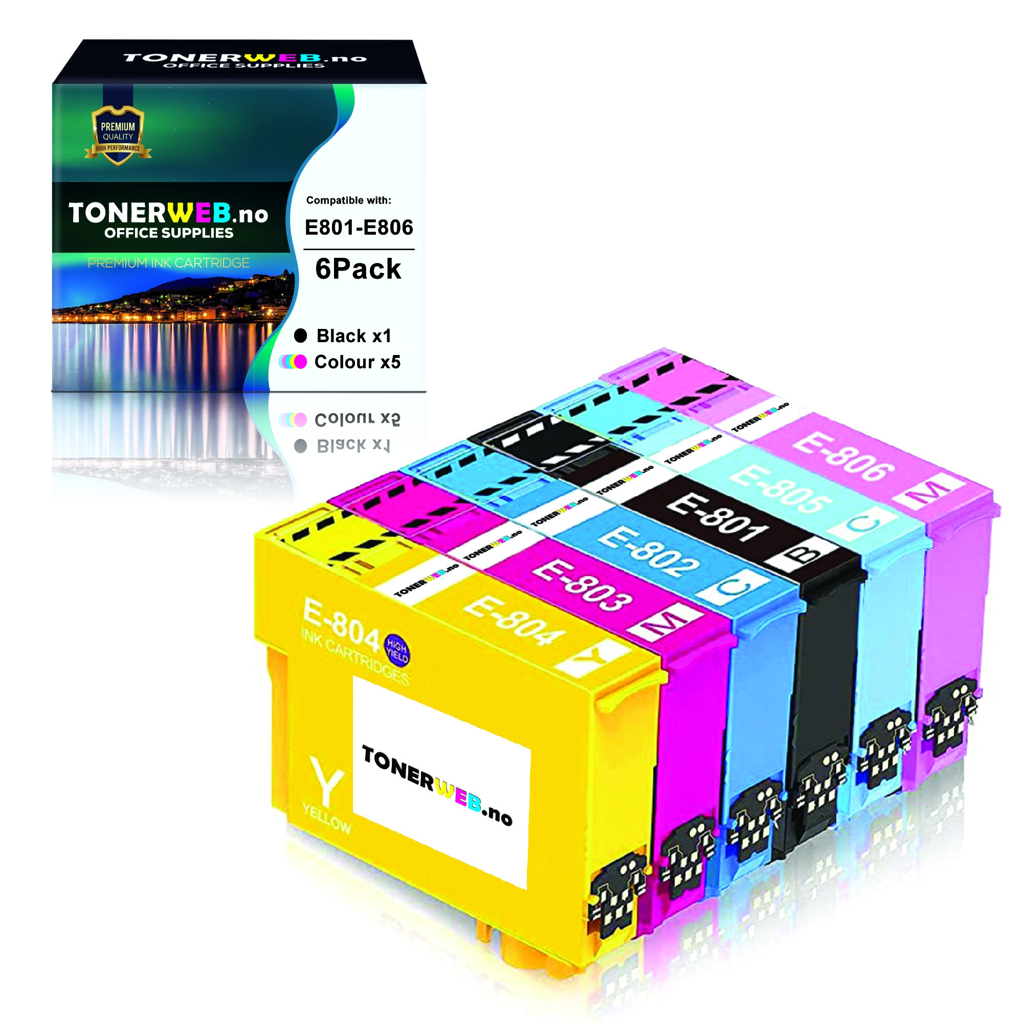 Epson T0807 BK/C/M/Y/LC/LM (svart/cyan/magenta/gul/lys cyan/lys magenta) blekkpatroner 6-pakk 6 x 13 ml - kompatibel
