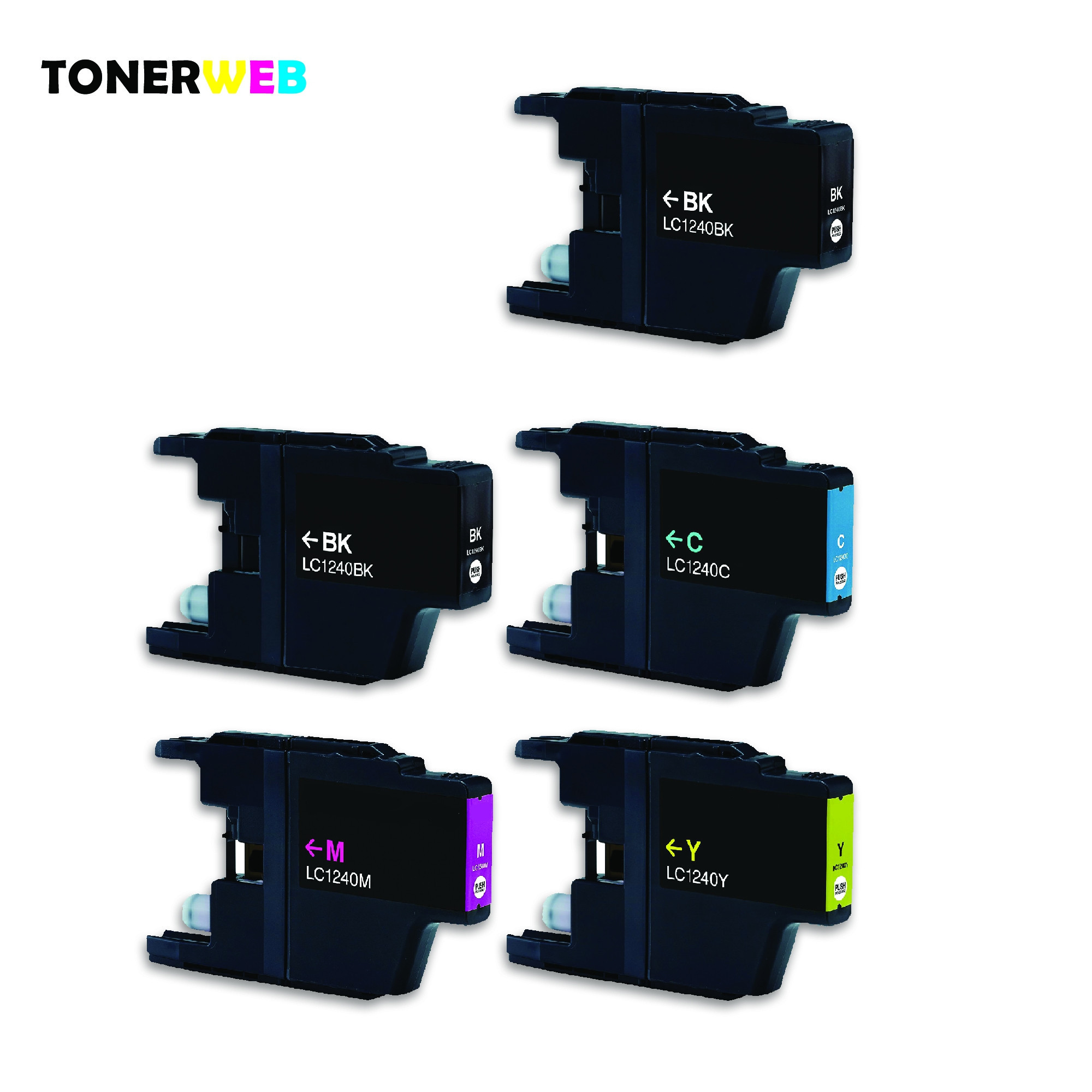 Brother LC1240 BK/BK/C/M/Y (svart/cyan/magenta/gul) blekkpatroner 5-pakk 2 x 32 ml/3 x 16 ml - kompatibel