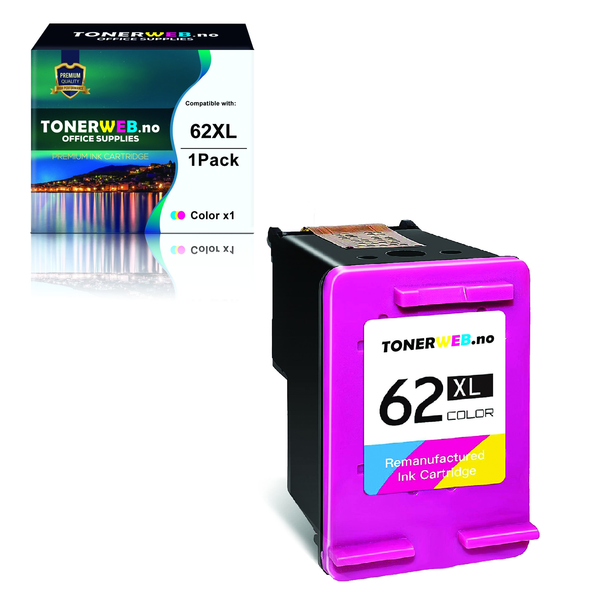 HP 62XL C/M/Y (cyan/magenta/gul) blekkpatron 11,5 ml - kompatibel