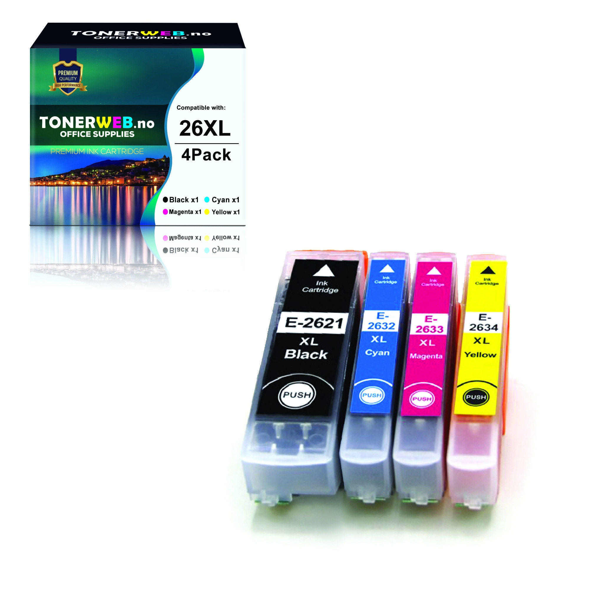 BildeEpson 26XL BK/C/M/Y (svart/cyan/magenta/gul) blekkpatroner 4-pakk 1 x 12,1 ml / 3 x 9,7 ml - kompatibel