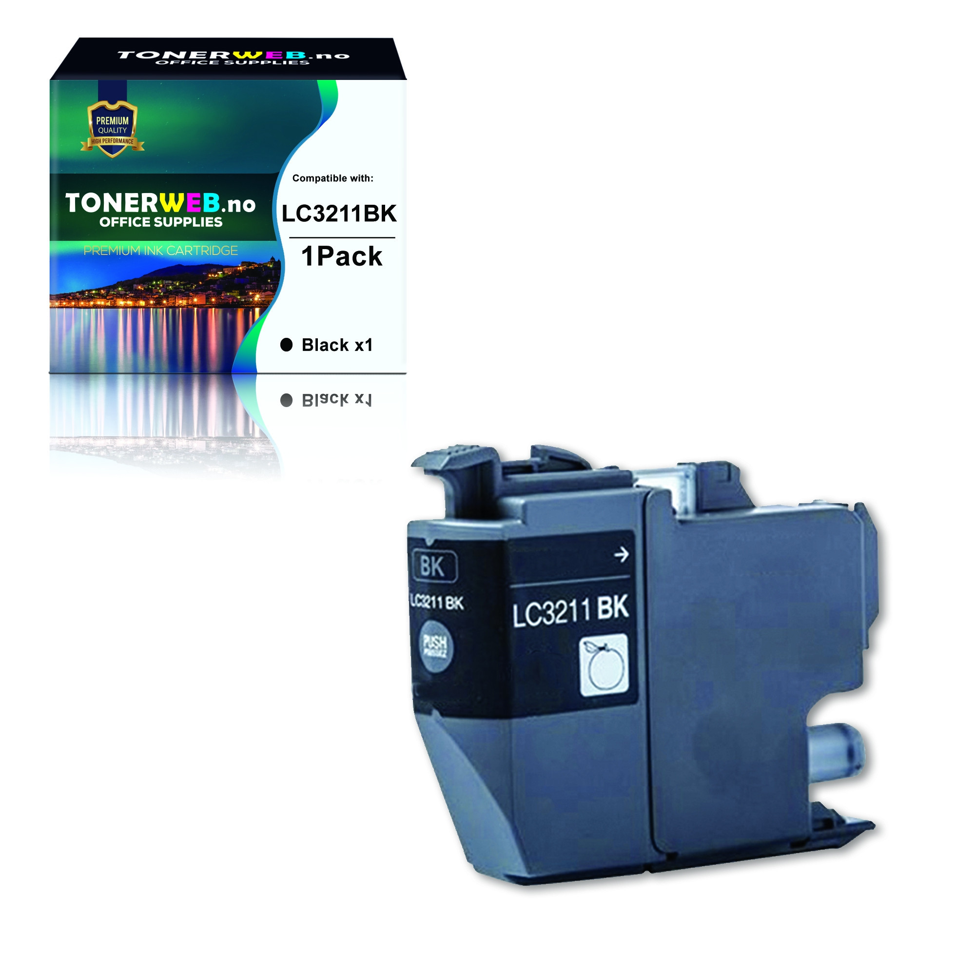 Blekkpatron, erstatter Brother LC3211BK Sort (200 sider) 