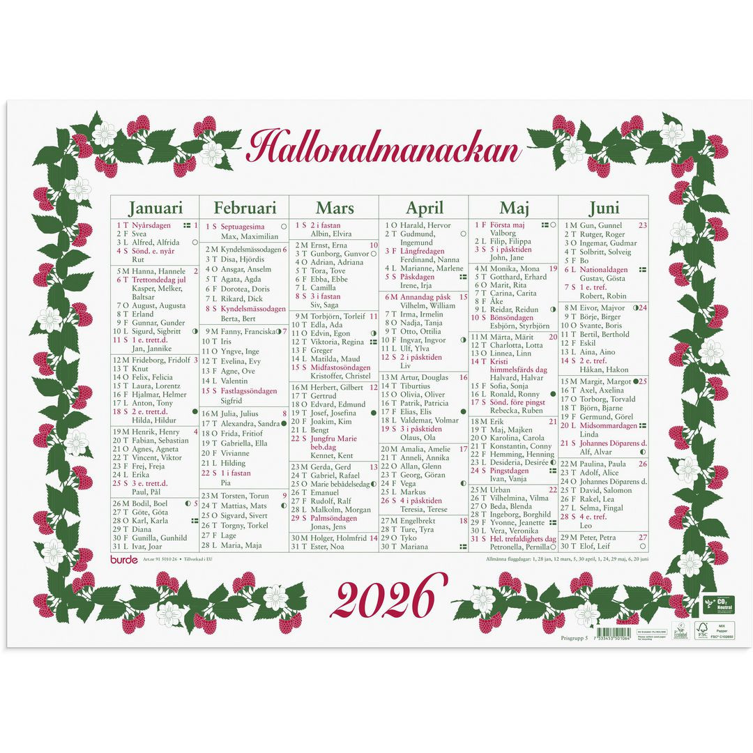 BildeVäggkalender Stora Hallonalmanackan 2026