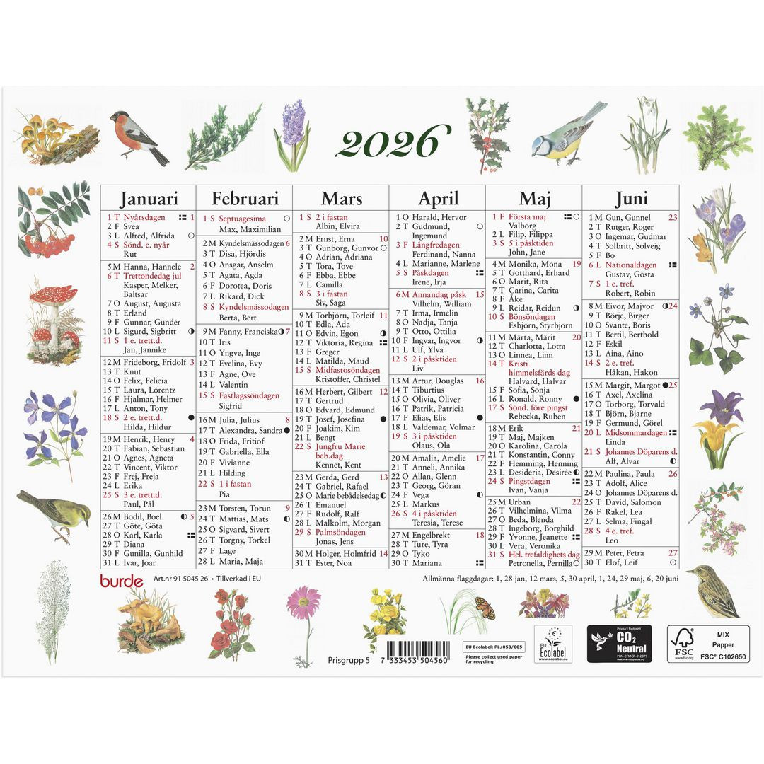 BildeVäggkalender Lilla Naturalmanackan 2026