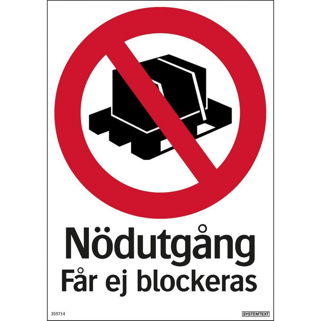 BildeSkylt Nödutgång får ej blockeras 210x297